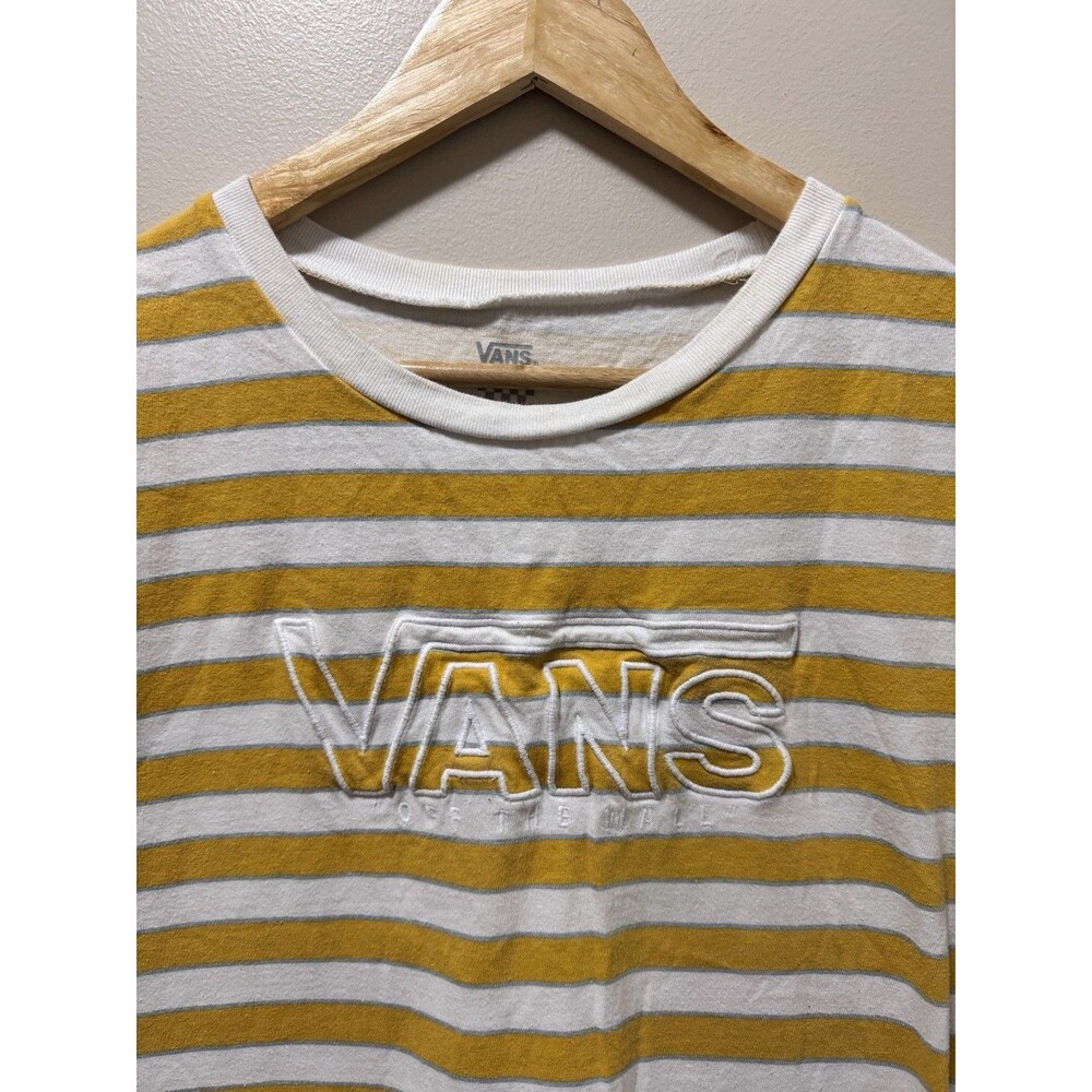 Vans Off The Wall Tee T-shirt Womens Sz Large Striped Retro White And Yellow